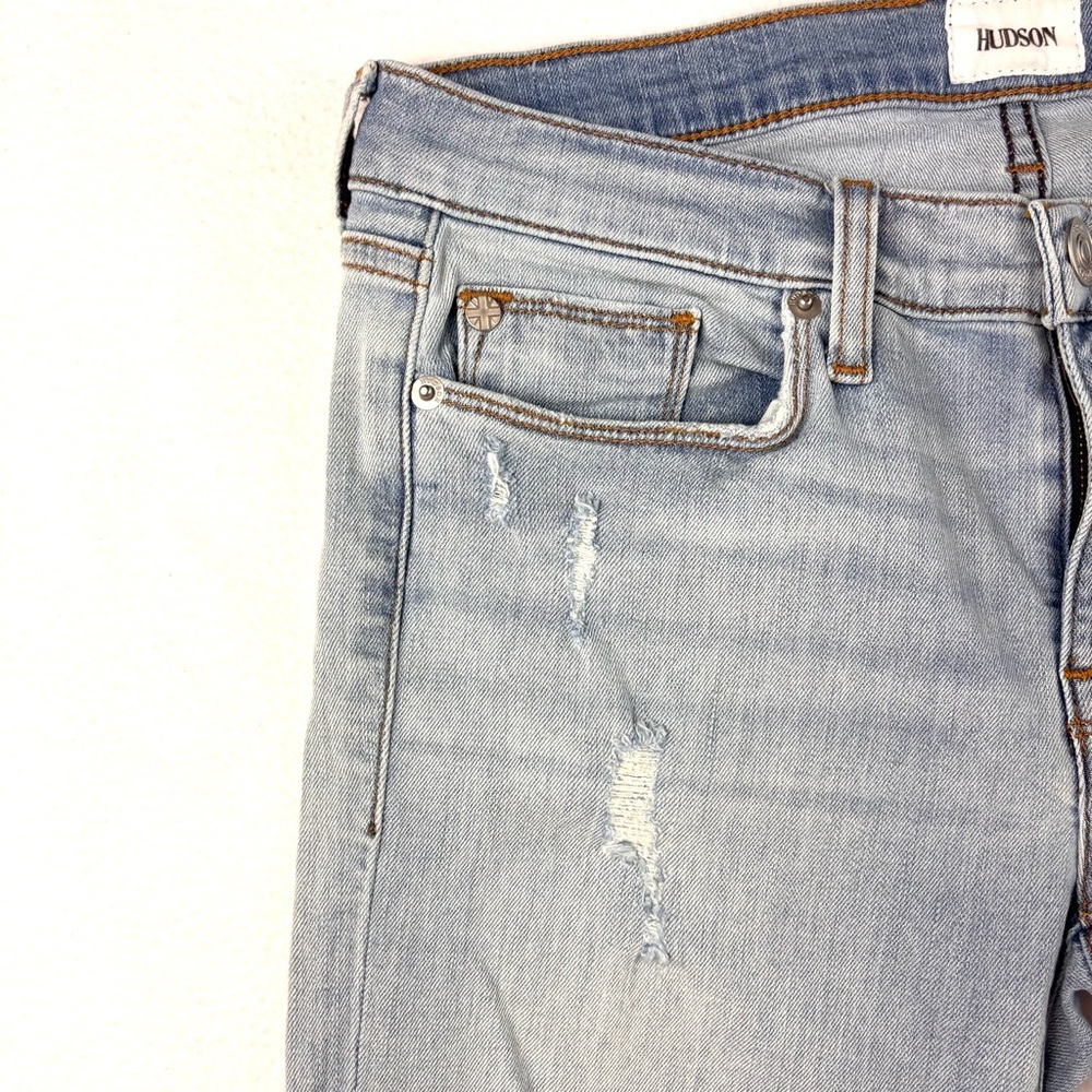Hudson Harkin Light Wash Lowrise Ripped Cuffed Hem Skinny Ankle Jeans (27) - Picture 4 of 16